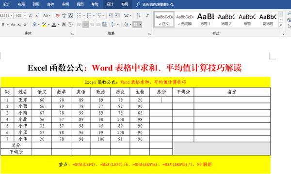 word表格求平均值_word2010表格求平均值_文档表格求平均值